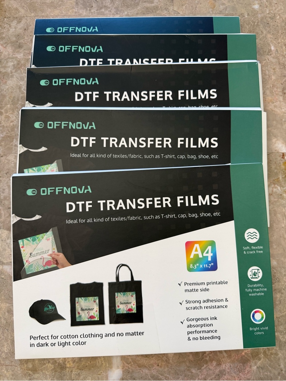 OffNova DTF Transfer Films (180 Sheets) A4 8.3x11.7"  1 Pk 60/ 4 Pks 30